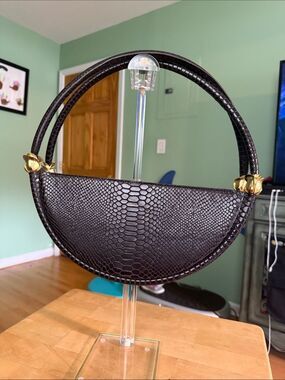 World Bag Grand Elegant Structured Italian Leather Moon-Shaped Handbag